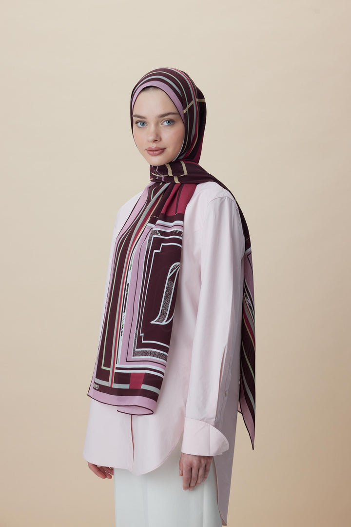 VİRA KREP İPEK ŞAL 70*190 CM - BORDO - Görsel 4