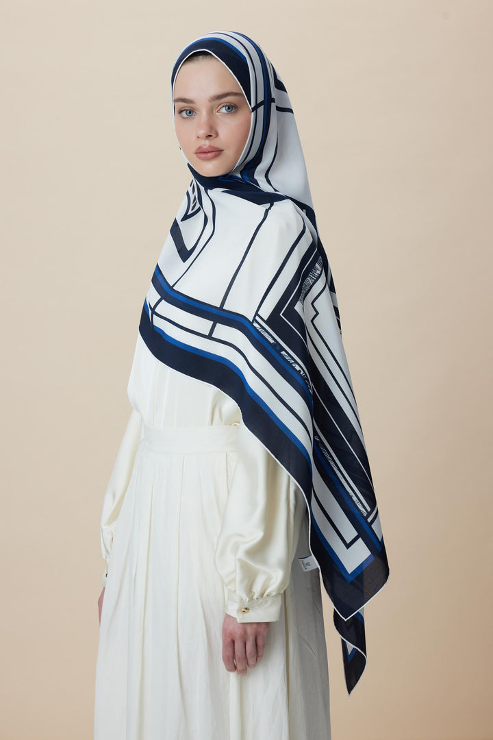 VİRA KREP İPEK ŞAL 70*190 CM - MAVİ - Görsel 5