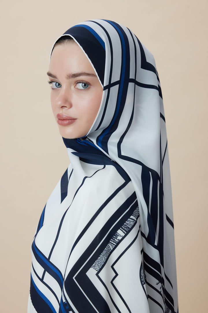 VİRA KREP İPEK ŞAL 70*190 CM - MAVİ - Görsel 7