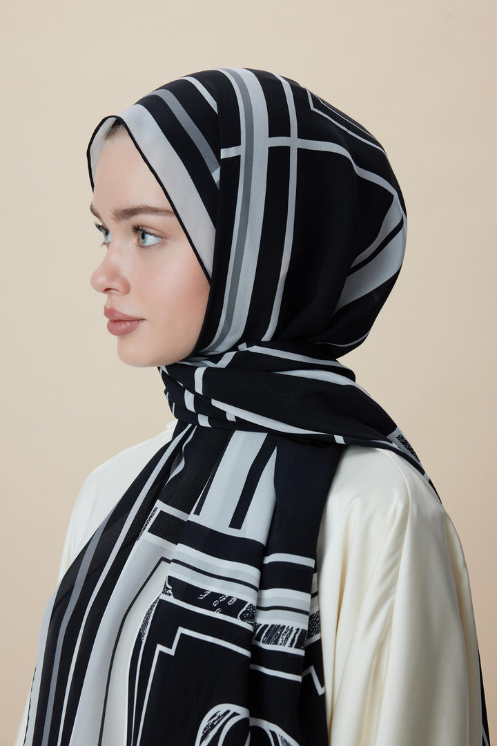 VİRA KREP İPEK ŞAL 70*190 CM - SİYAH - Görsel 6