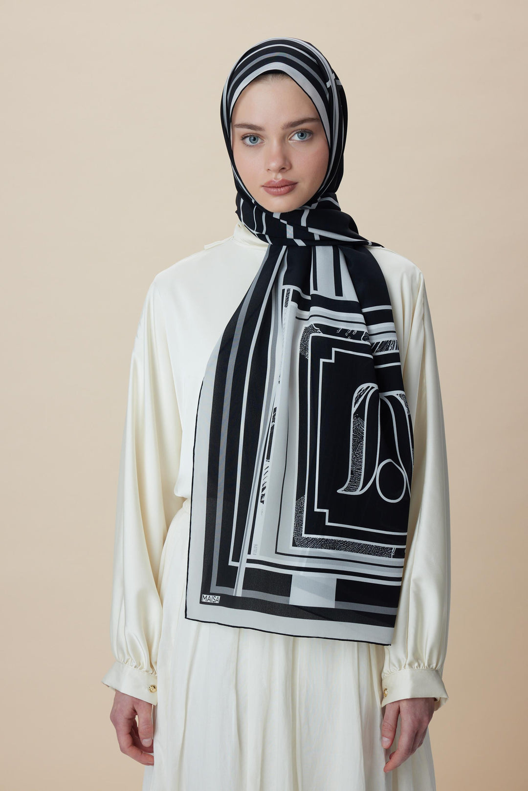 VİRA KREP İPEK ŞAL 70*190 CM - SİYAH - Görsel 2