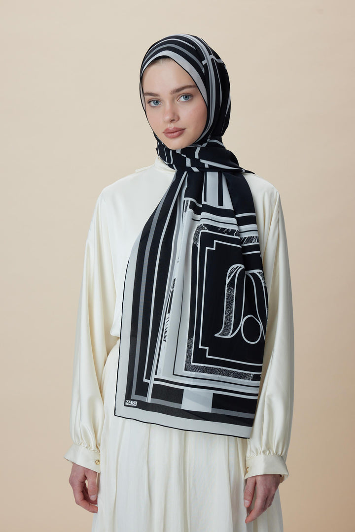 VİRA KREP İPEK ŞAL 70*190 CM - SİYAH - Görsel 3