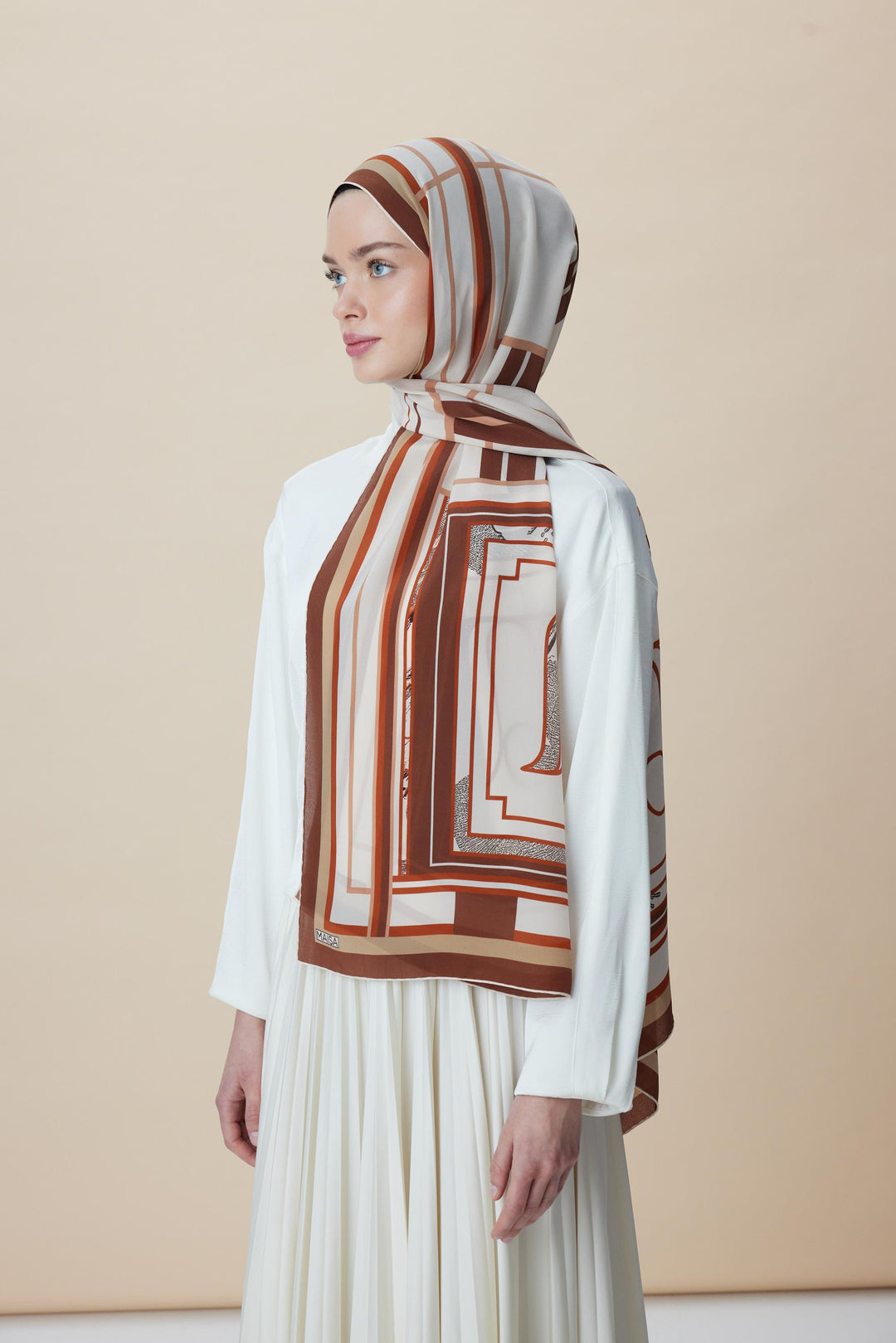 VİRA KREP İPEK ŞAL 70*190 CM - TABA - Görsel 3