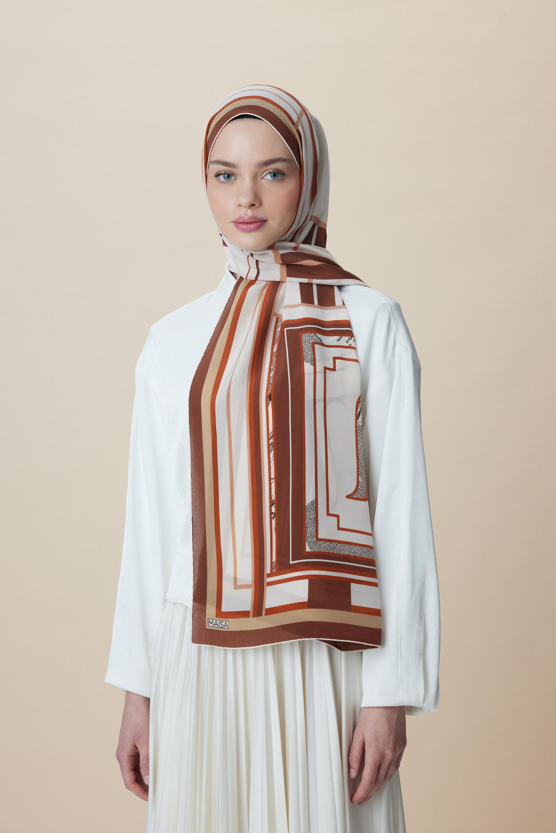 VİRA KREP İPEK ŞAL 70*190 CM - TABA - Görsel 2