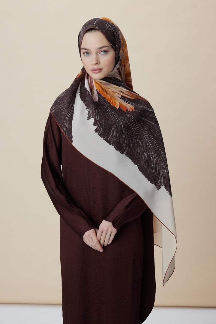 Maisa YAKAMOZ KREP İPEK ŞAL 70*190 CM - KAHVERENGİ