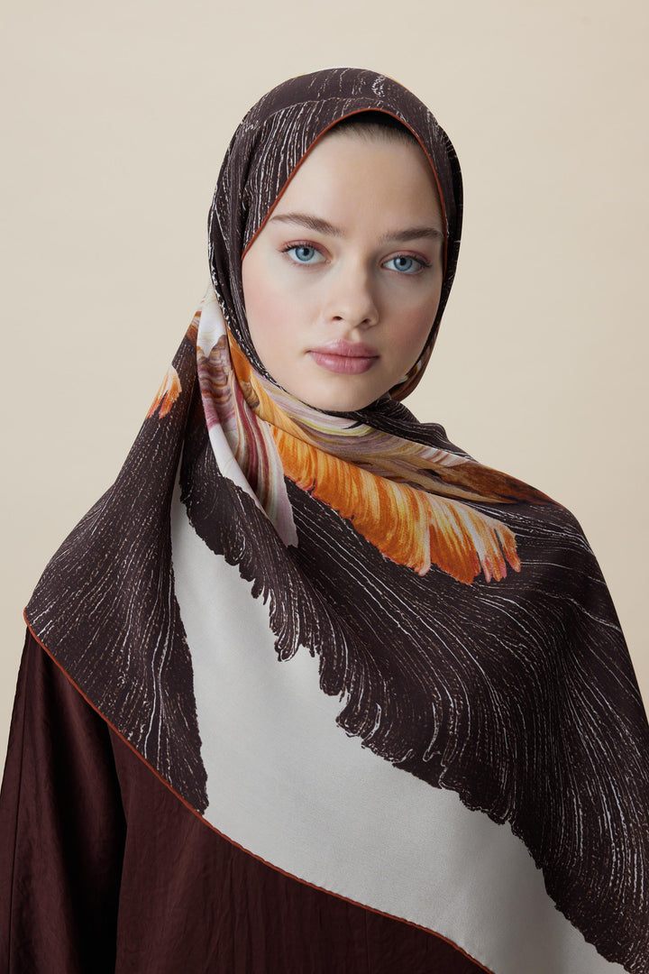 Maisa YAKAMOZ KREP İPEK ŞAL 70*190 CM - KAHVERENGİ