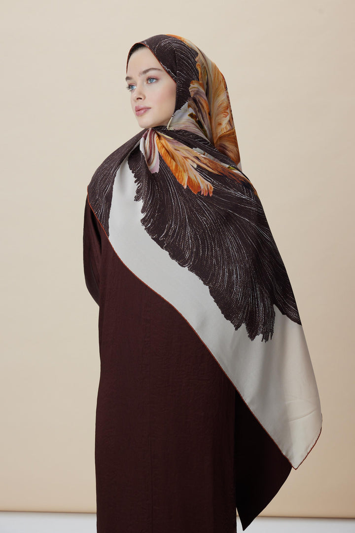 Maisa YAKAMOZ KREP İPEK ŞAL 70*190 CM - KAHVERENGİ