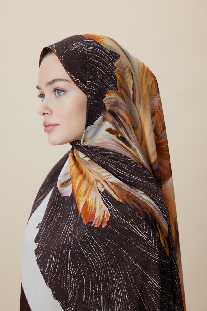 Maisa YAKAMOZ KREP İPEK ŞAL 70*190 CM - KAHVERENGİ