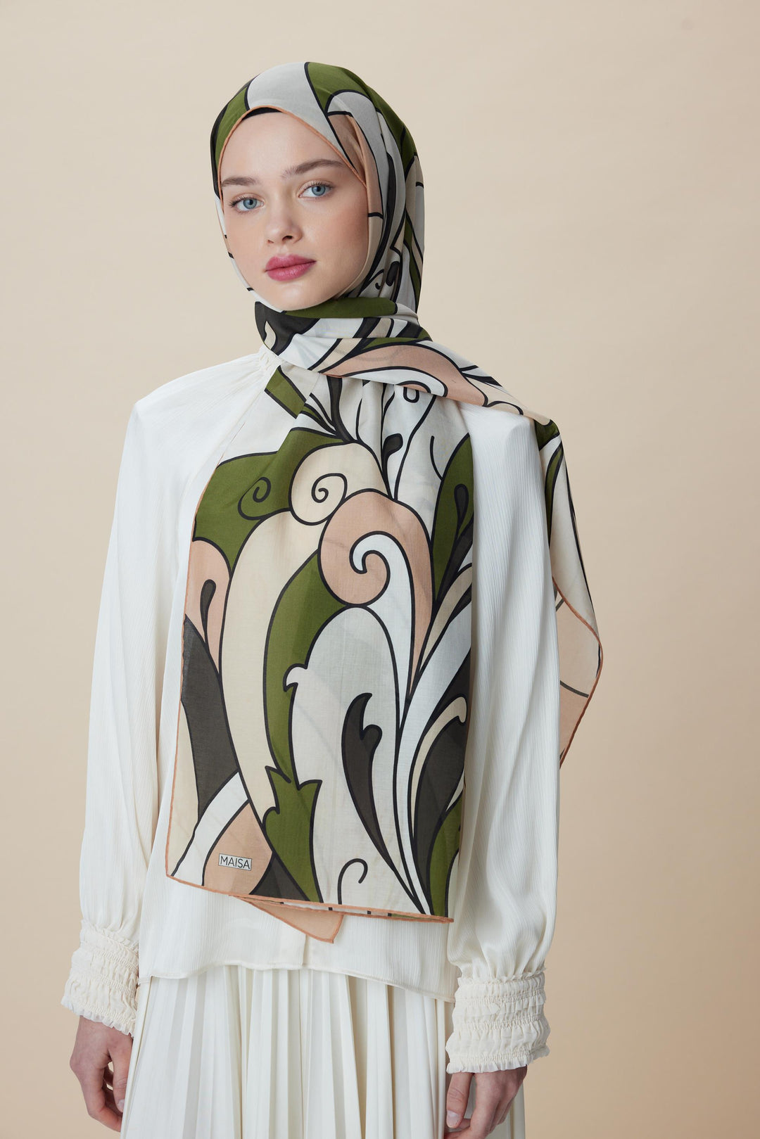 Maisa YOSUN PAMUK İPEK ŞAL 70*190 CM - HAKİ
