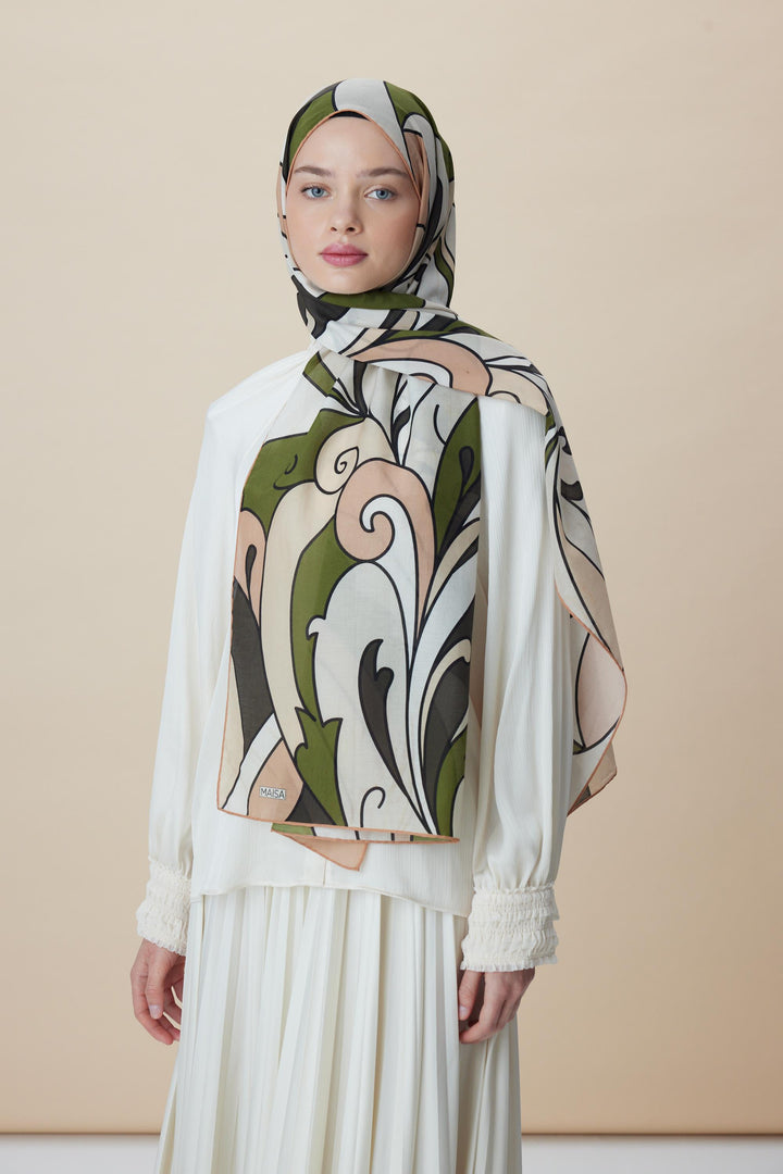 Maisa YOSUN PAMUK İPEK ŞAL 70*190 CM - HAKİ