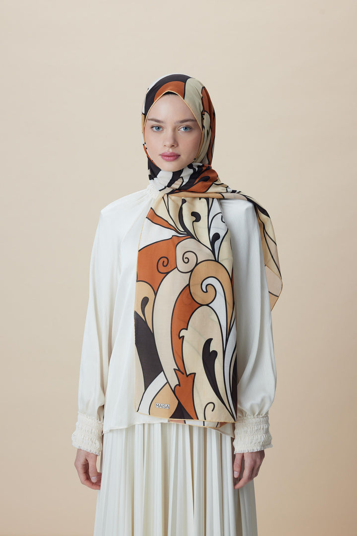 Maisa YOSUN PAMUK İPEK ŞAL 70*190 CM - KAHVERENGİ