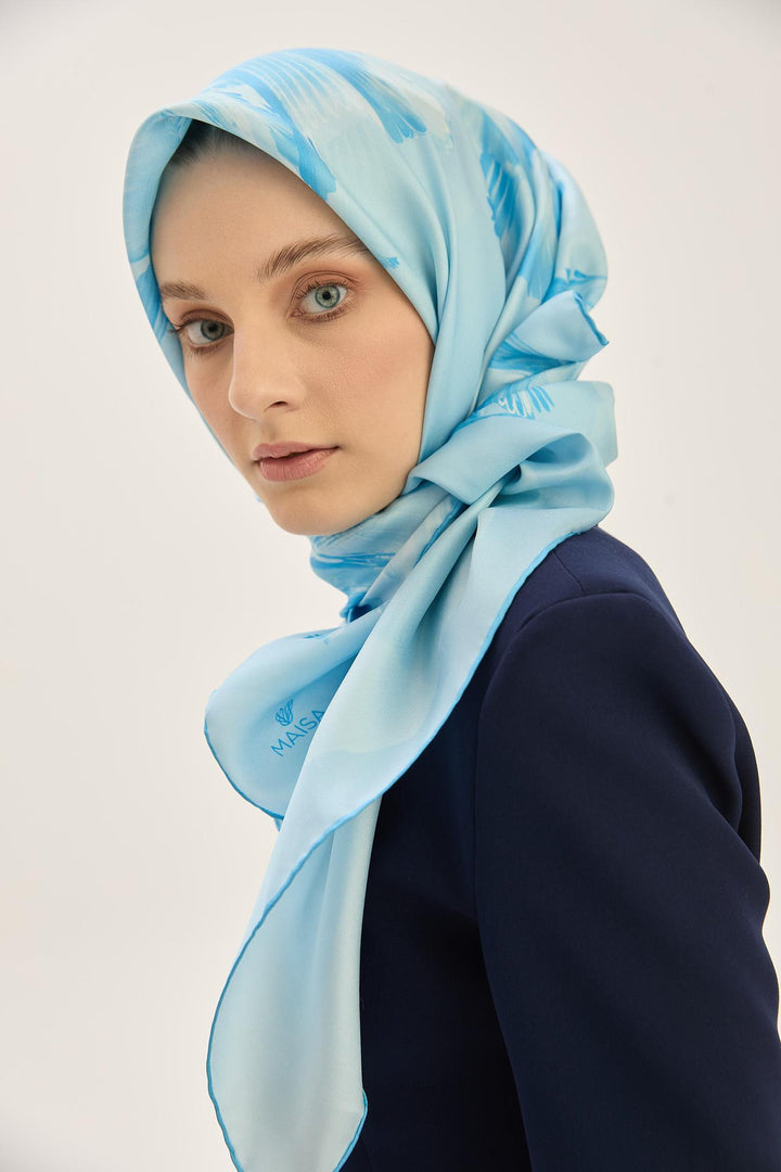 Maisa ZER TİVİL İPEK EŞARP 90*90 CM - AÇIK MAVİ