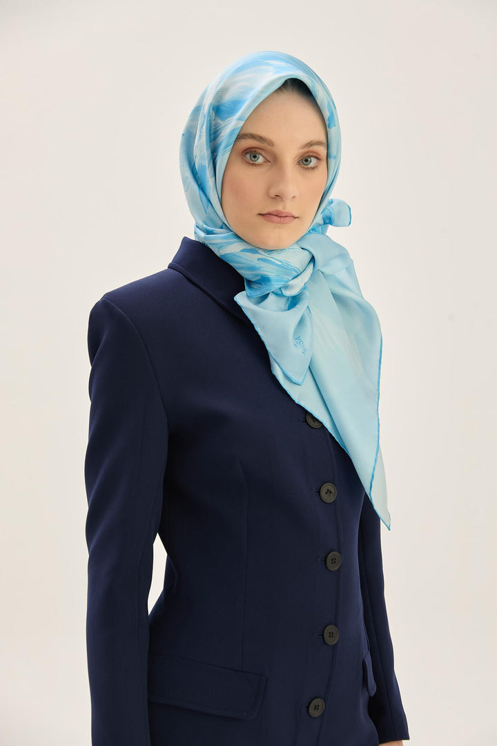 Maisa ZER TİVİL İPEK EŞARP 90*90 CM - AÇIK MAVİ