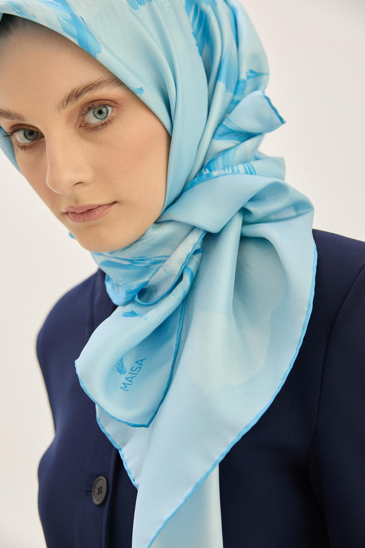 Maisa ZER TİVİL İPEK EŞARP 90*90 CM - AÇIK MAVİ