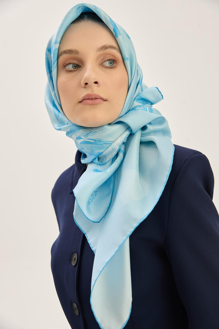 Maisa ZER TİVİL İPEK EŞARP 90*90 CM - AÇIK MAVİ