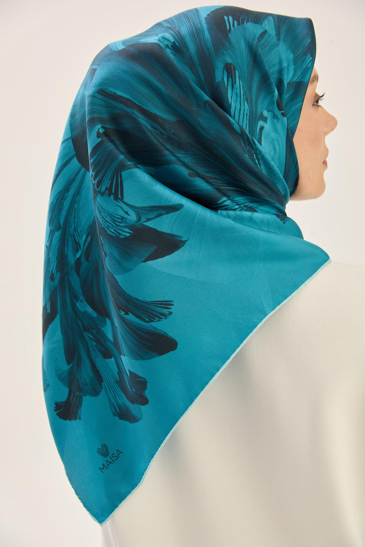 Maisa ZER TİVİL İPEK EŞARP 90*90 CM - KOYU MAVİ