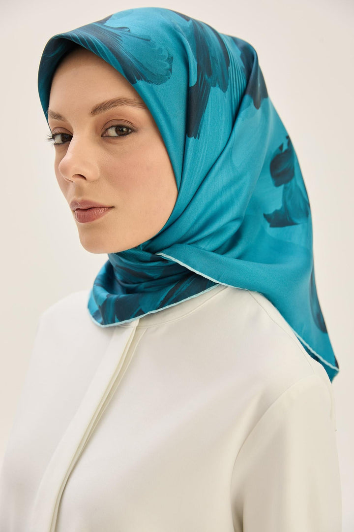 Maisa ZER TİVİL İPEK EŞARP 90*90 CM - KOYU MAVİ