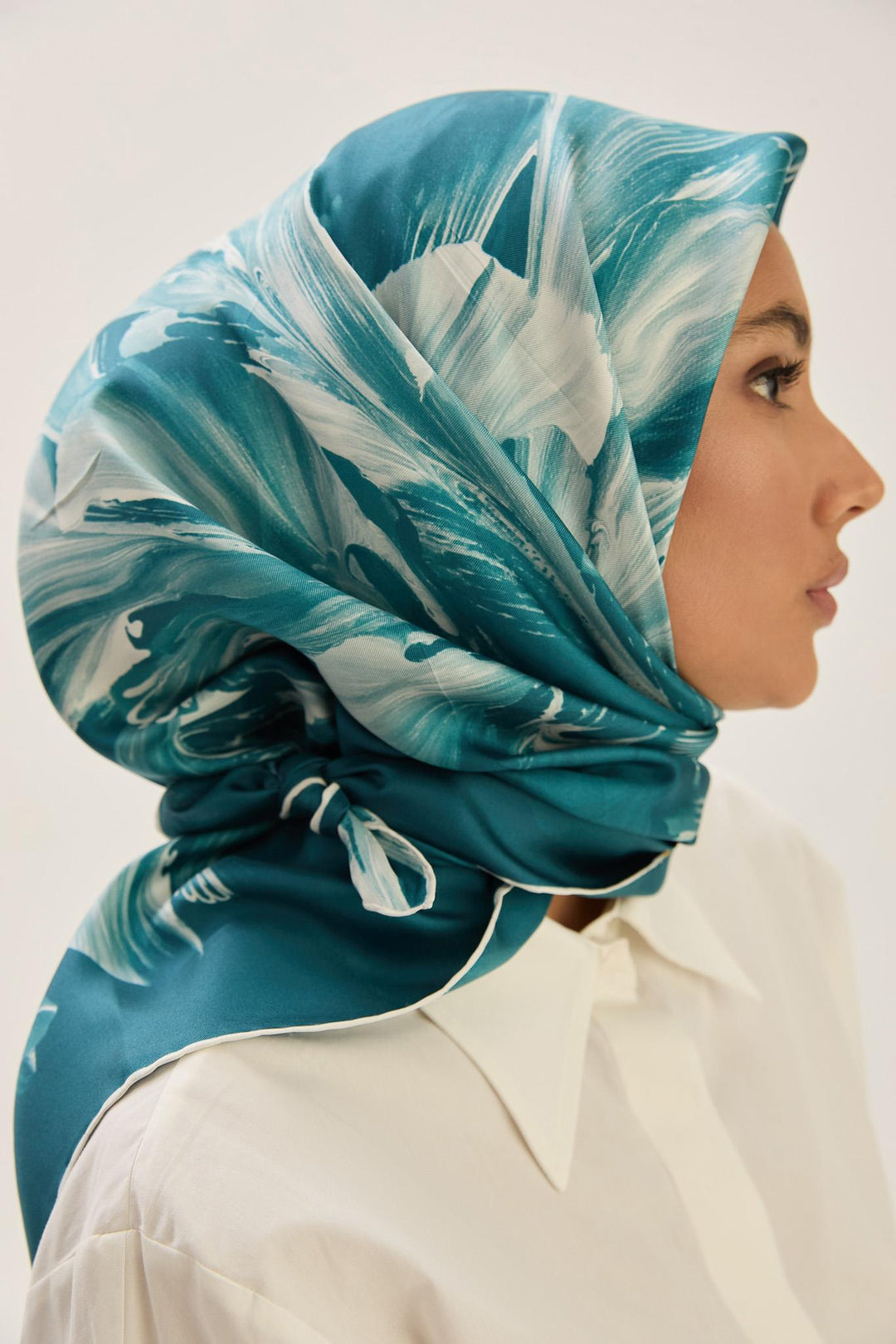 Maisa ZER TİVİL İPEK EŞARP 90*90 CM - PETROL MAVİ
