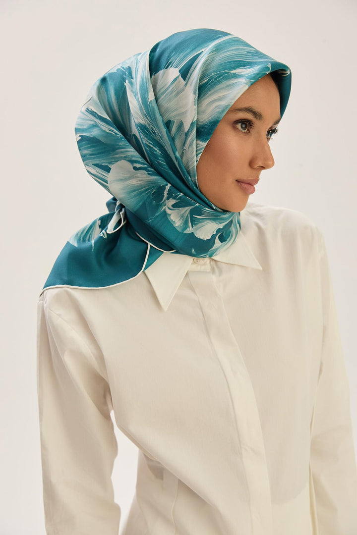 Maisa ZER TİVİL İPEK EŞARP 90*90 CM - PETROL MAVİ