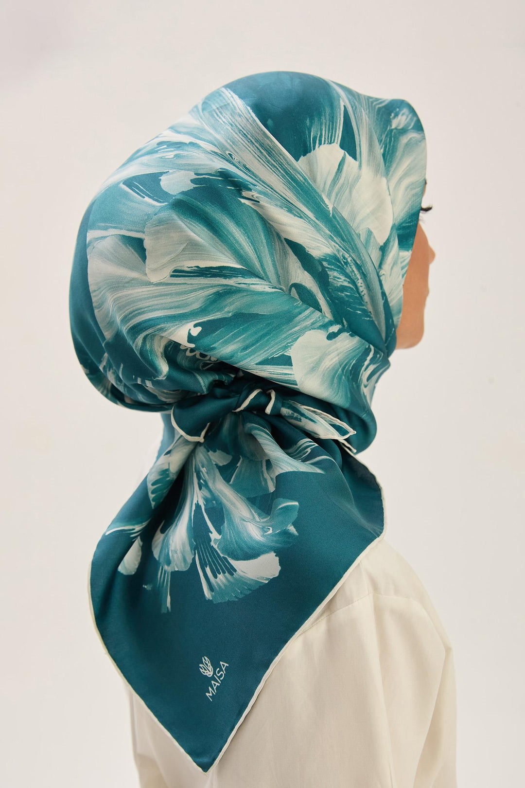 Maisa ZER TİVİL İPEK EŞARP 90*90 CM - PETROL MAVİ