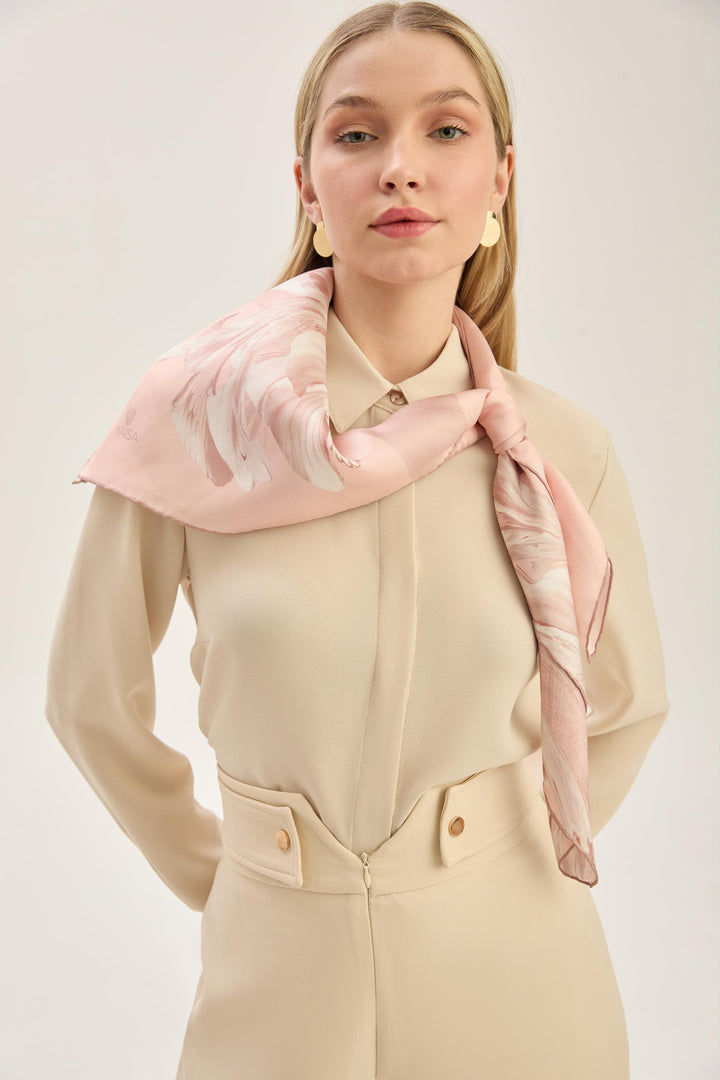 Maisa ZER TİVİL İPEK EŞARP 90*90 CM - PUDRA PEMBE