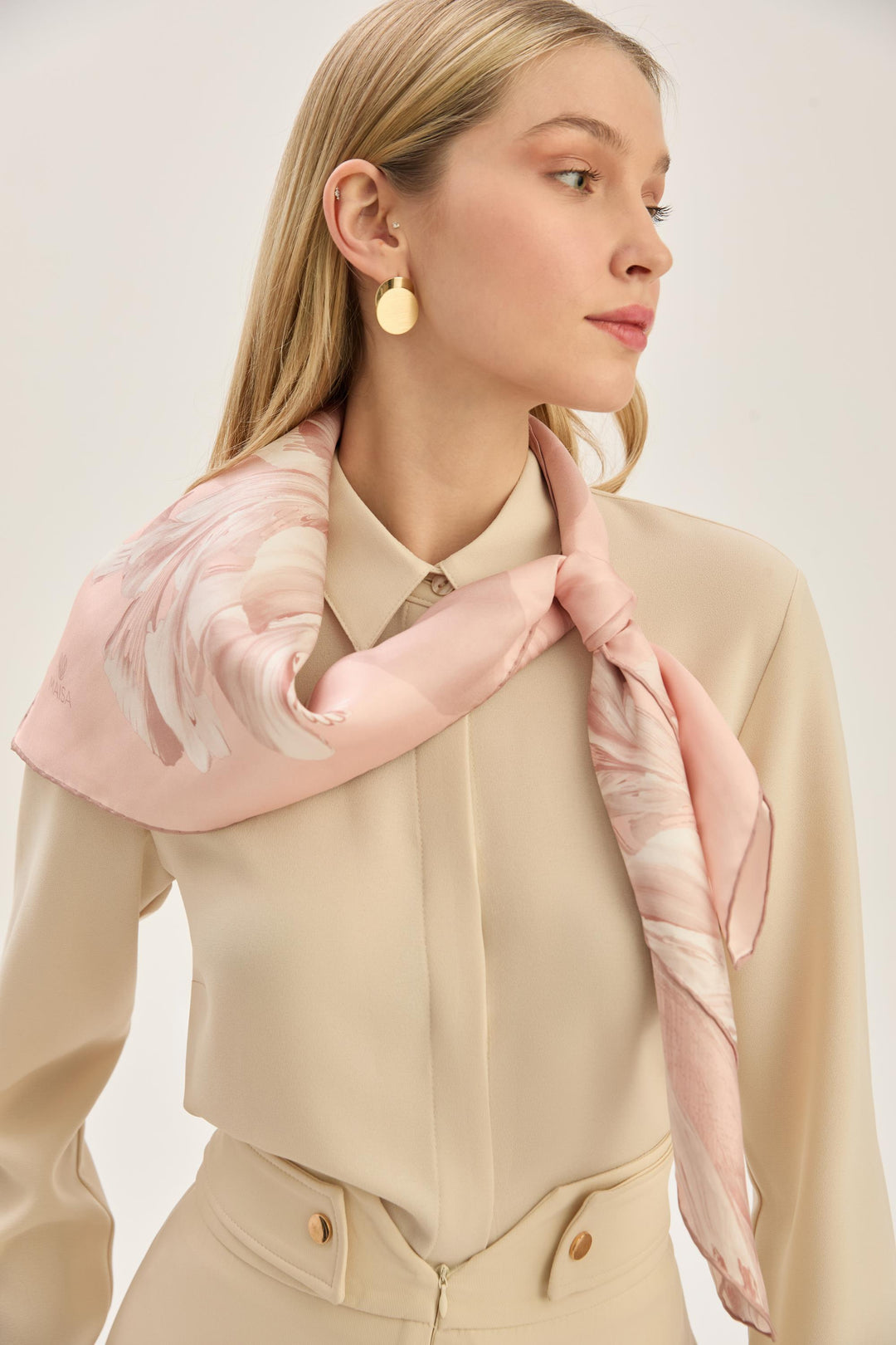 Maisa ZER TİVİL İPEK EŞARP 90*90 CM - PUDRA PEMBE