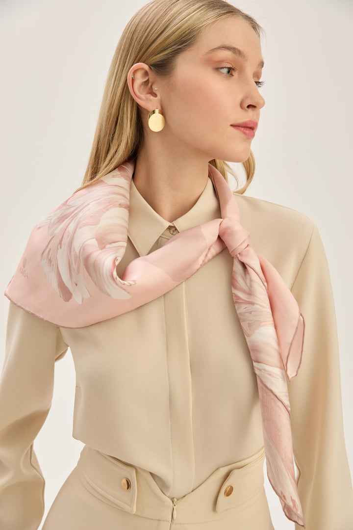 Maisa ZER TİVİL İPEK EŞARP 90*90 CM - PUDRA PEMBE