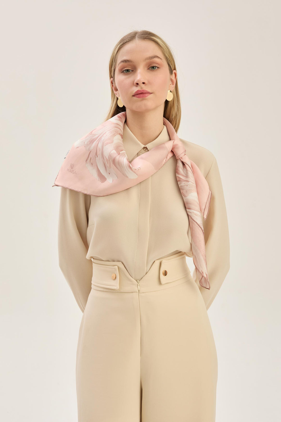 Maisa ZER TİVİL İPEK EŞARP 90*90 CM - PUDRA PEMBE