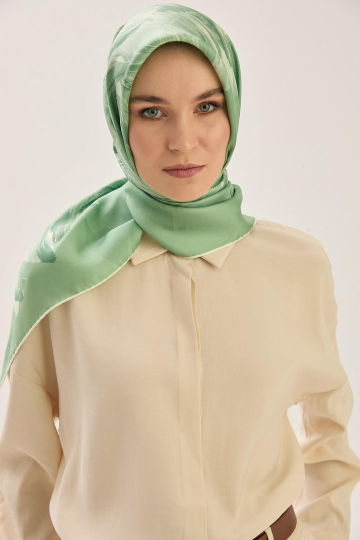 Maisa ZER TİVİL İPEK EŞARP 90*90 CM - YEŞİL