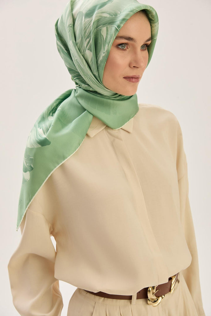 Maisa ZER TİVİL İPEK EŞARP 90*90 CM - YEŞİL