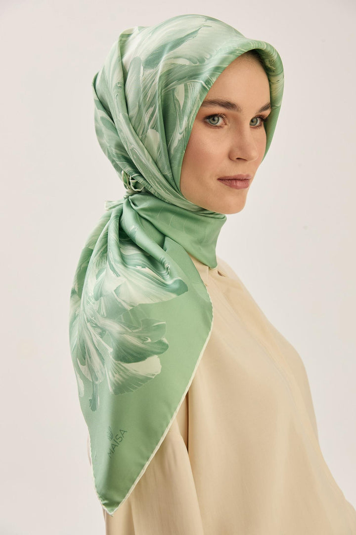 Maisa ZER TİVİL İPEK EŞARP 90*90 CM - YEŞİL