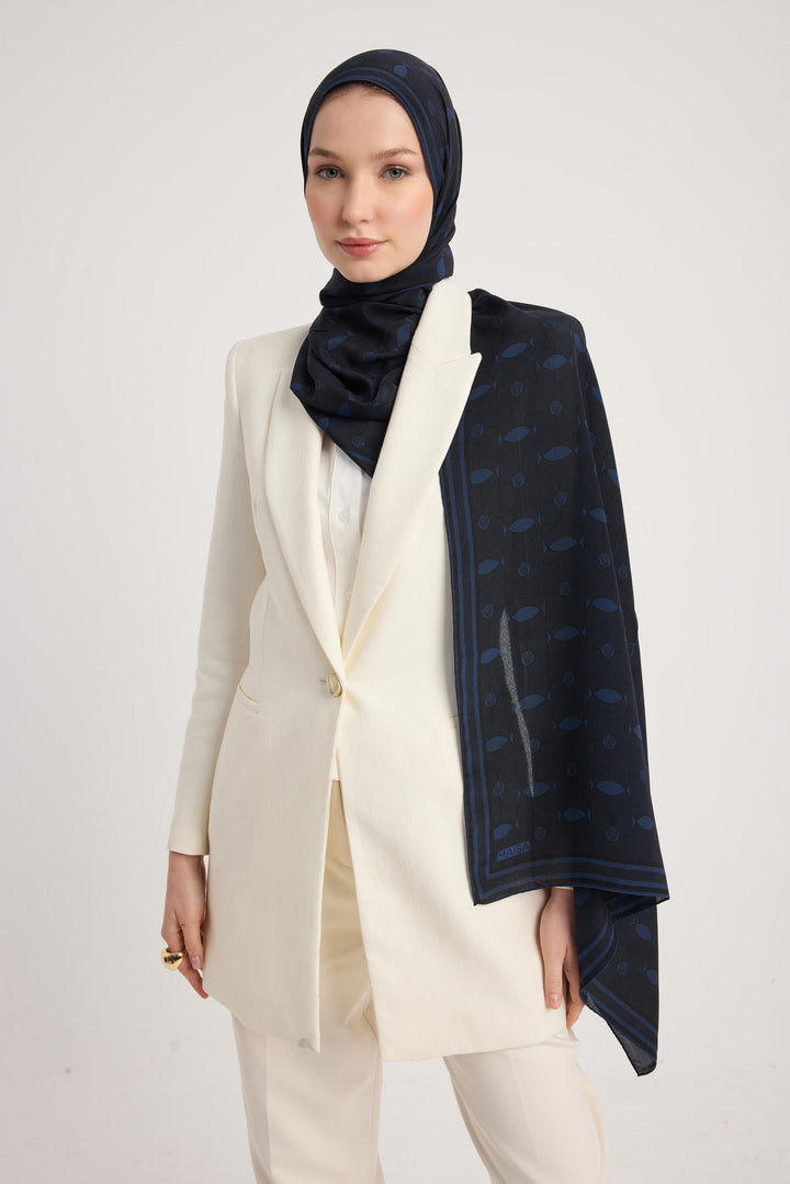 Maisa ZERRE KREP İPEK ŞAL 70*190 CM - LACİVERT