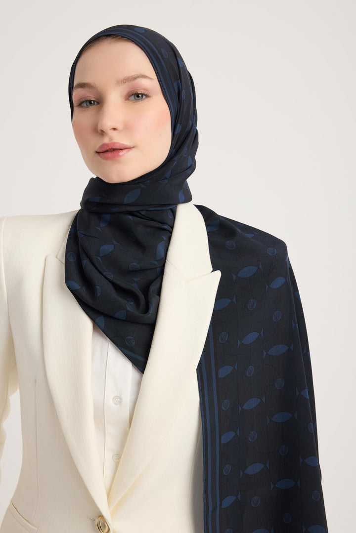 Maisa ZERRE KREP İPEK ŞAL 70*190 CM - LACİVERT