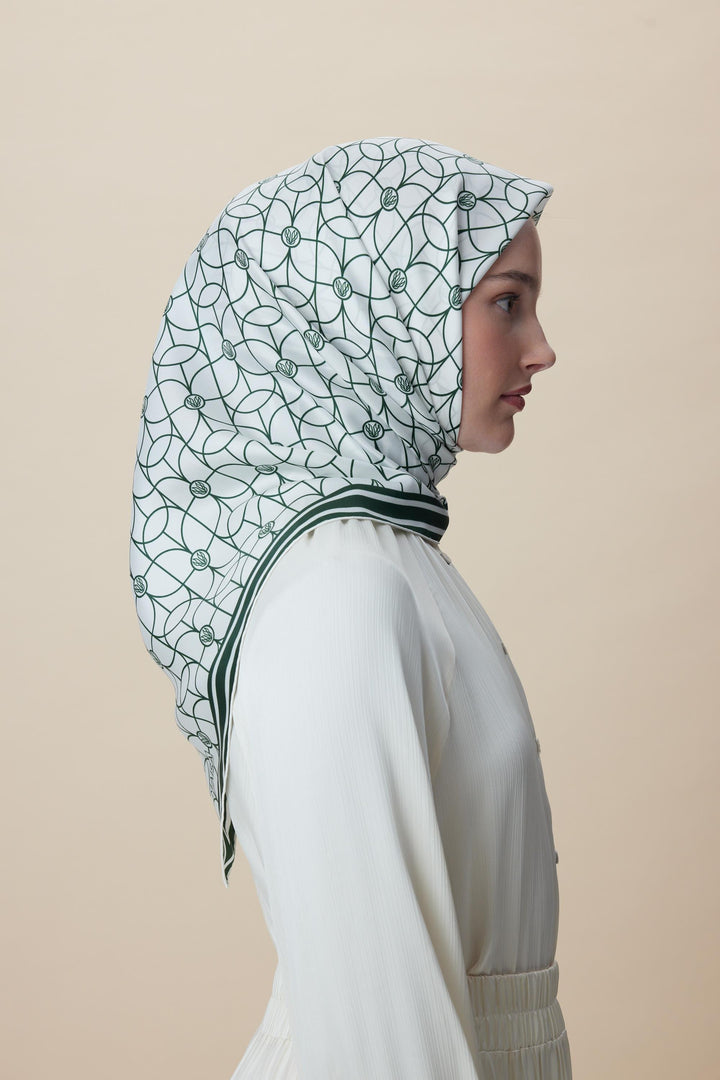 ZERRE TİVİL İPEK EŞARP 90*90 CM - K. YEŞİL - Görsel 4