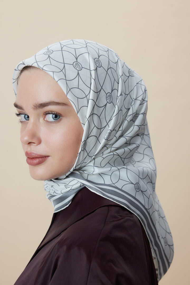 ZERRE TİVİL İPEK EŞARP 90*90 CM - K. GRİ - Görsel 5