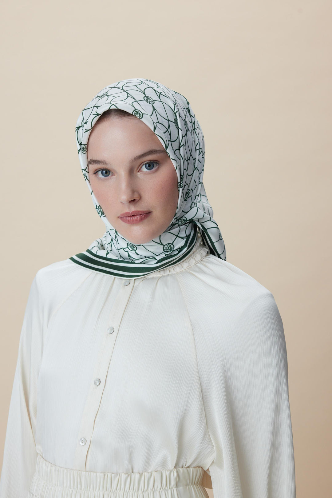 ZERRE TİVİL İPEK EŞARP 90*90 CM - K. YEŞİL - Görsel 1