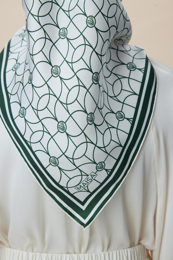 ZERRE TİVİL İPEK EŞARP 90*90 CM - K. YEŞİL - Görsel 5