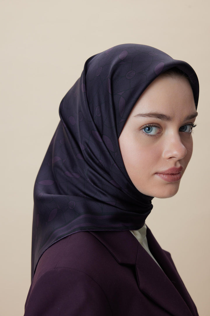 ZERRE TİVİL İPEK EŞARP 90*90 CM - MÜRDÜM - Görsel 1