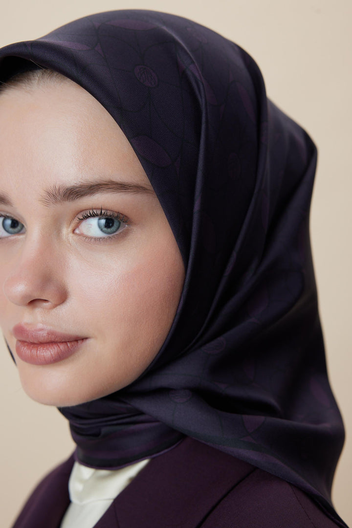 ZERRE TİVİL İPEK EŞARP 90*90 CM - MÜRDÜM - Görsel 2
