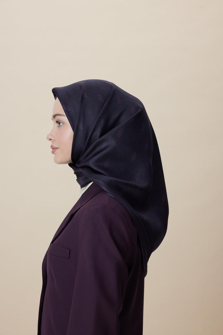 ZERRE TİVİL İPEK EŞARP 90*90 CM - MÜRDÜM - Görsel 3