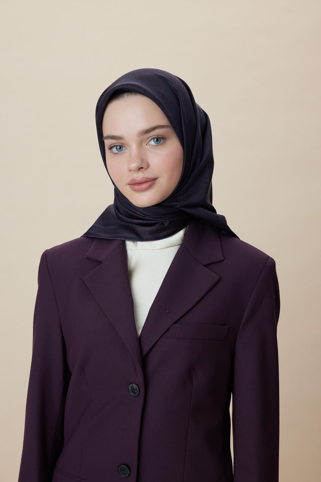 ZERRE TİVİL İPEK EŞARP 90*90 CM - MÜRDÜM - Görsel 7