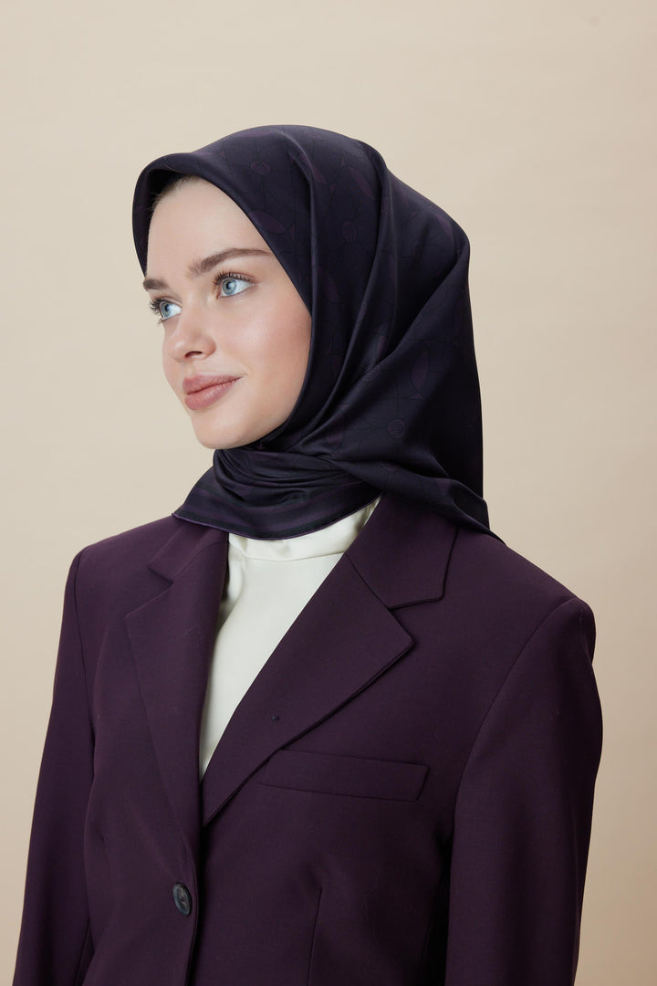 ZERRE TİVİL İPEK EŞARP 90*90 CM - MÜRDÜM - Görsel 8