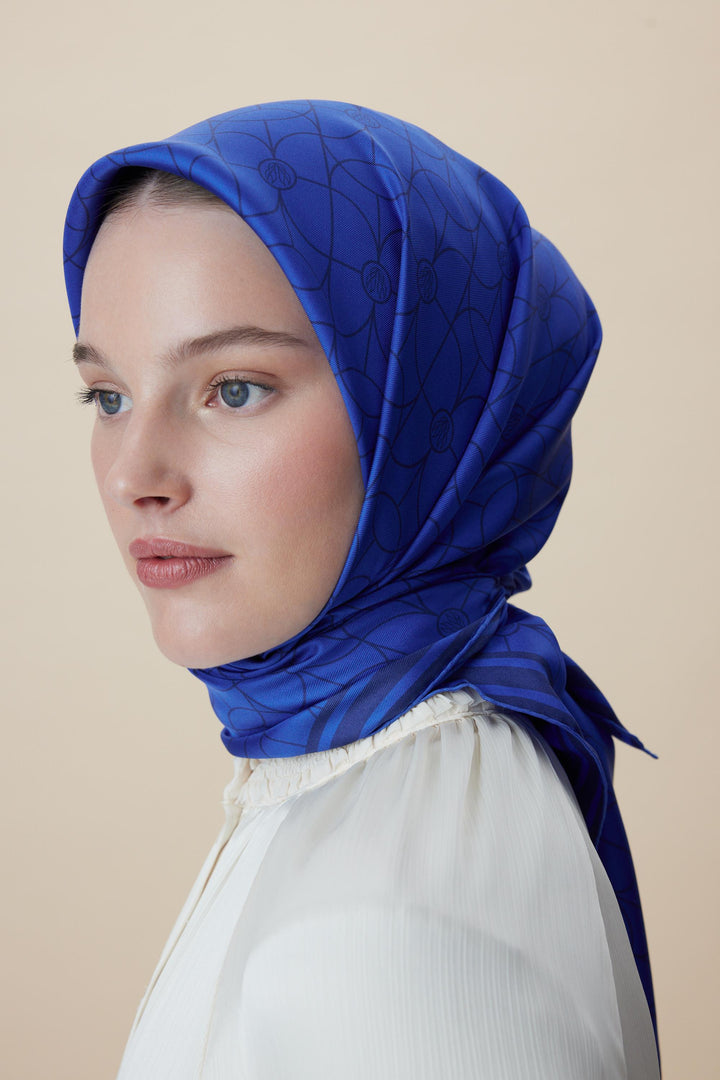 ZERRE TİVİL İPEK EŞARP 90*90 CM - SAKS - Görsel 8