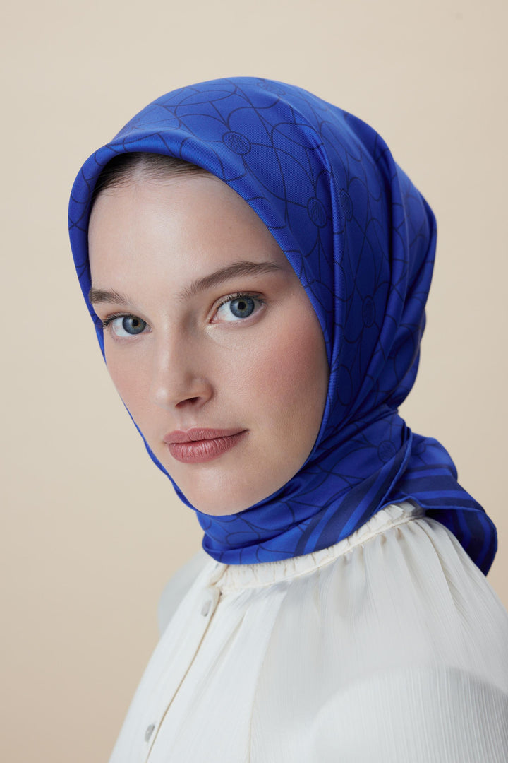 ZERRE TİVİL İPEK EŞARP 90*90 CM - SAKS - Görsel 1