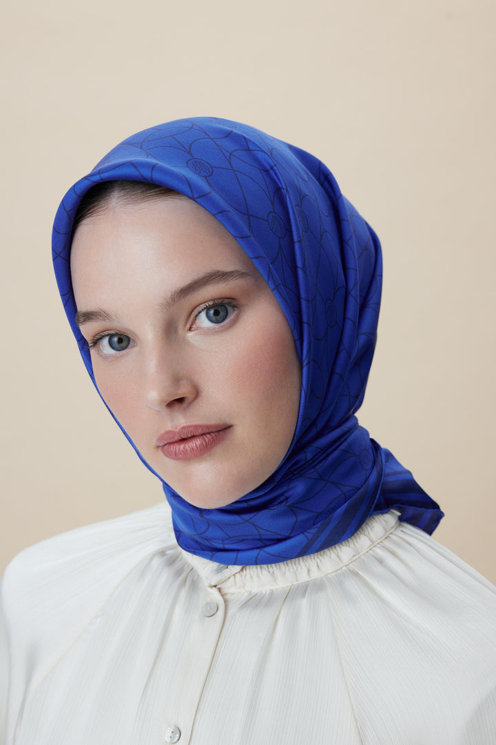 ZERRE TİVİL İPEK EŞARP 90*90 CM - SAKS - Görsel 7