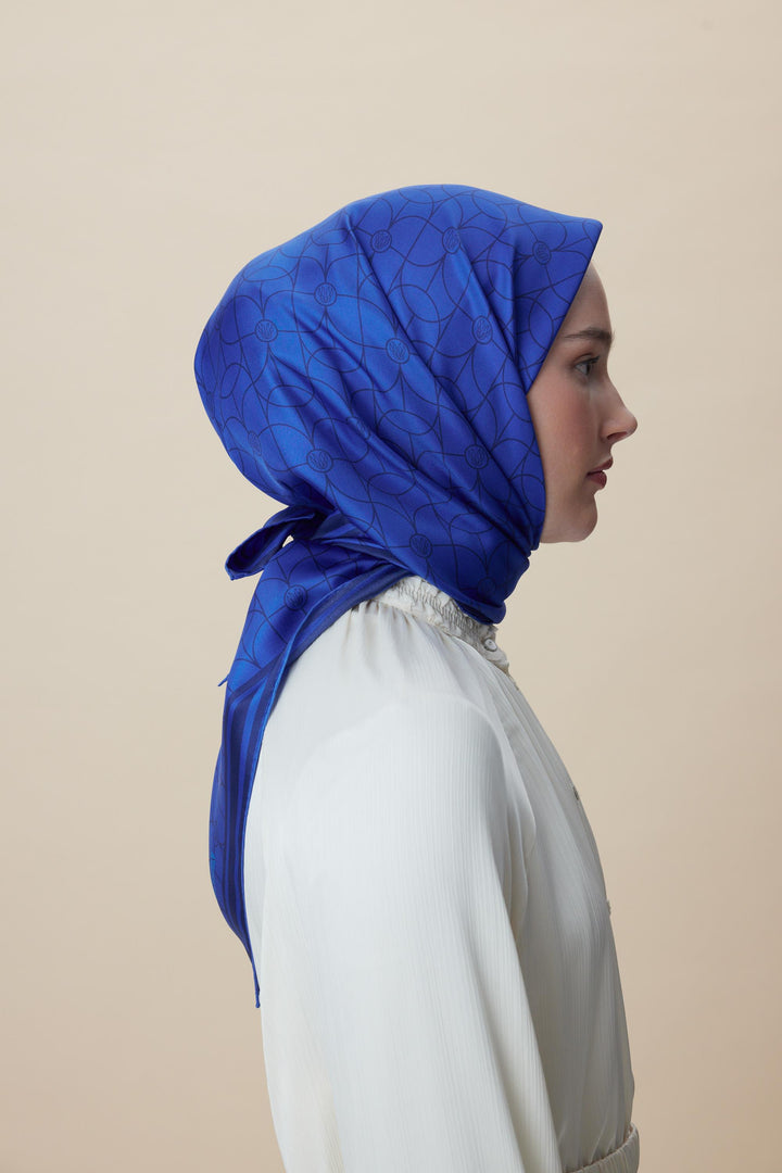 ZERRE TİVİL İPEK EŞARP 90*90 CM - SAKS - Görsel 3