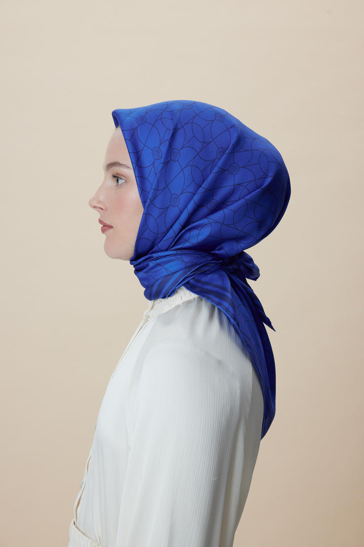 ZERRE TİVİL İPEK EŞARP 90*90 CM - SAKS - Görsel 2