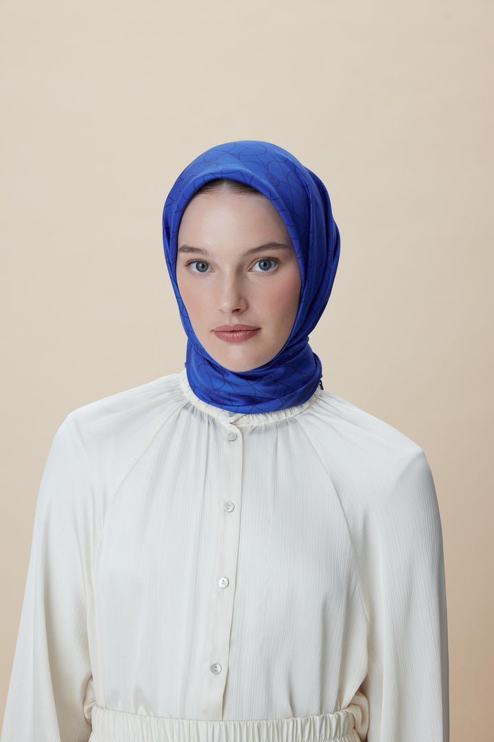 ZERRE TİVİL İPEK EŞARP 90*90 CM - SAKS - Görsel 6