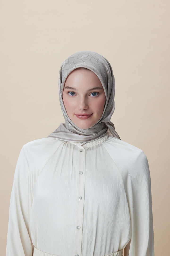 ZERRE TİVİL İPEK EŞARP 90*90 CM - VİZON - Görsel 10
