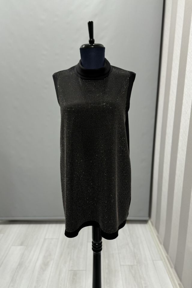 Ghisa Front Stone Detailed Sleeveless Scuba Underwear Black GSBASIC1858